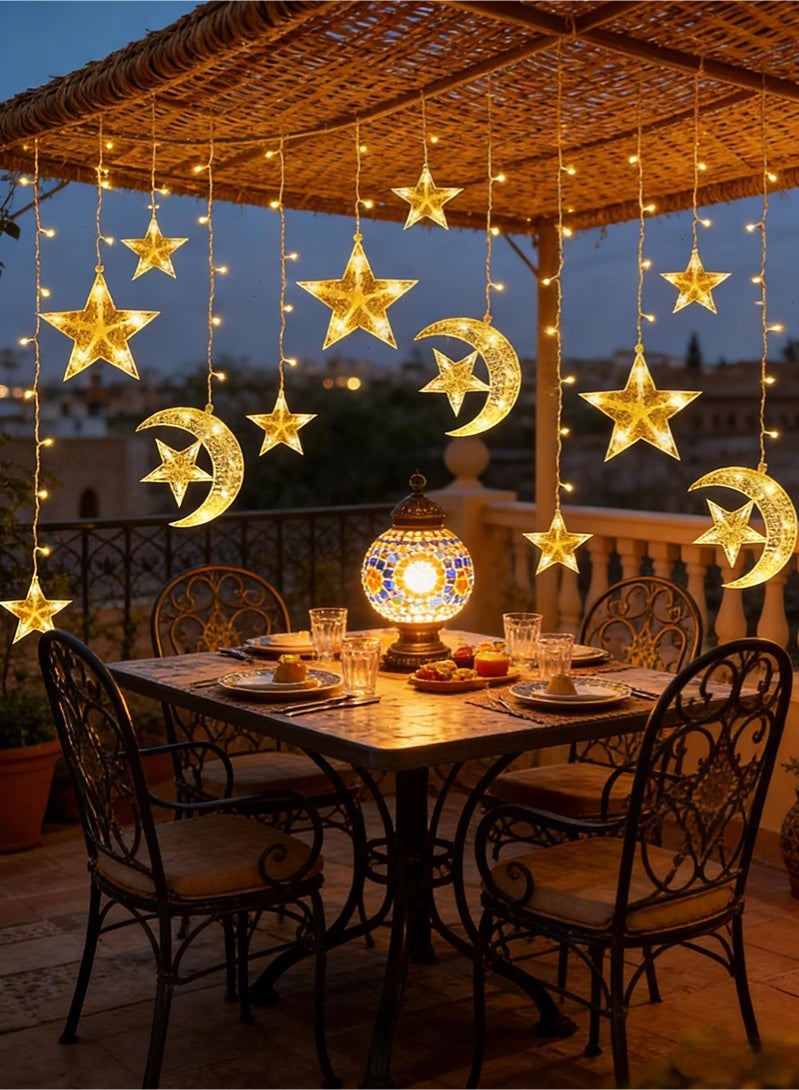 توبيتش أضواء رمضان LED، 12 لمبة على شكل نجمة، أضواء القمر والنجوم، جهاز تحكم عن بعد وحافظة بطاريات، زينة رمضان للمنزل - Image 5
